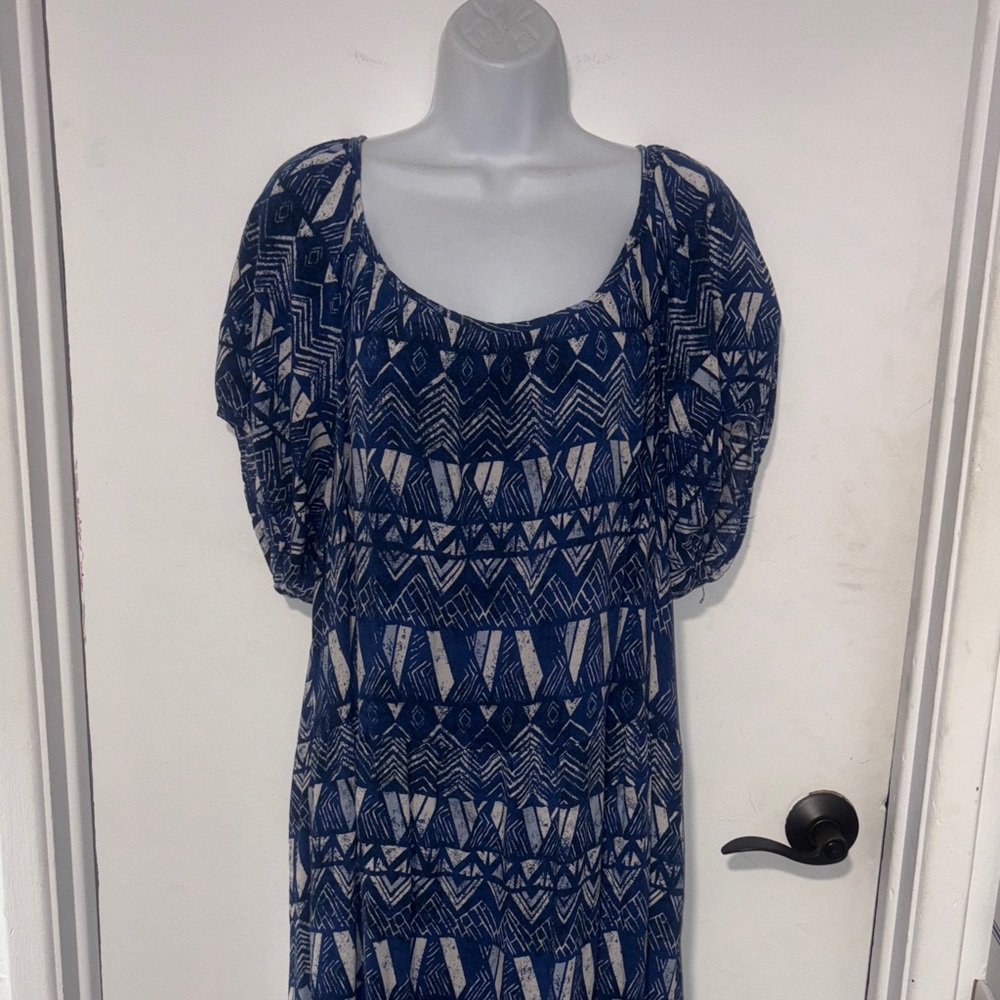 Knox Rose Blue and White Geometric artistic Maxi Dress size 2x - Picture 3 of 9